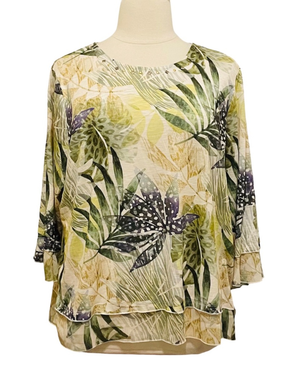 NWT Alfred Dunner Leaf-Print Tropical Top 2X
